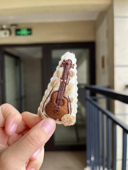 guitar delta embroidery hair clip