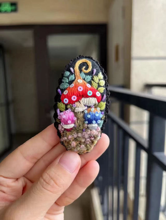 mushroom embroidery hair clip