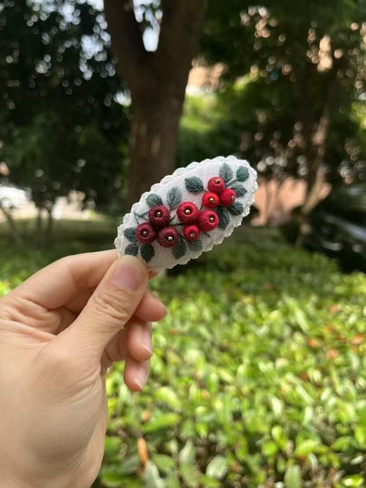 Red berry handmade embroidery hair clip