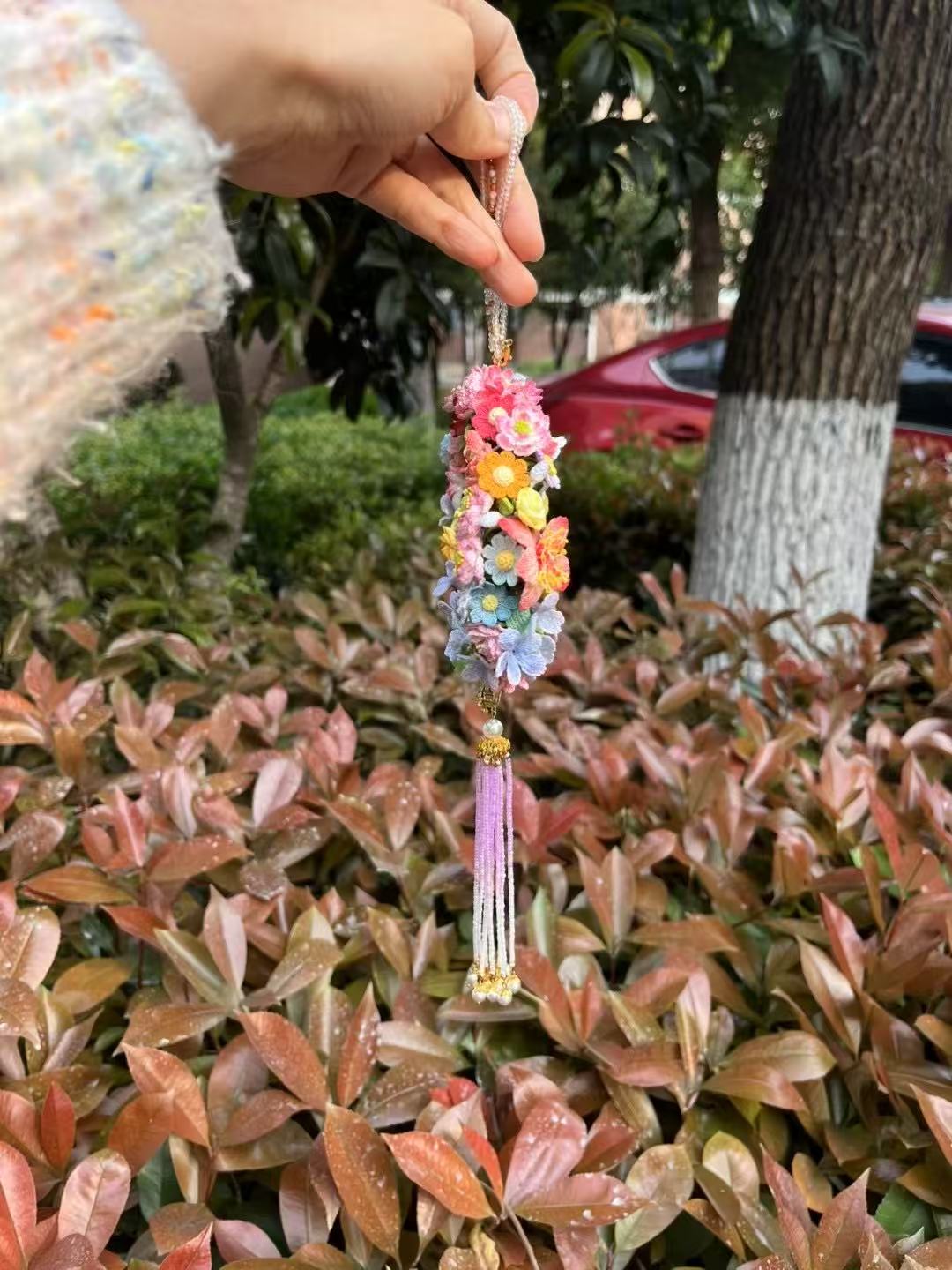 Micro crochet car ornament with embroidery bear(super heavy craft)preorder
