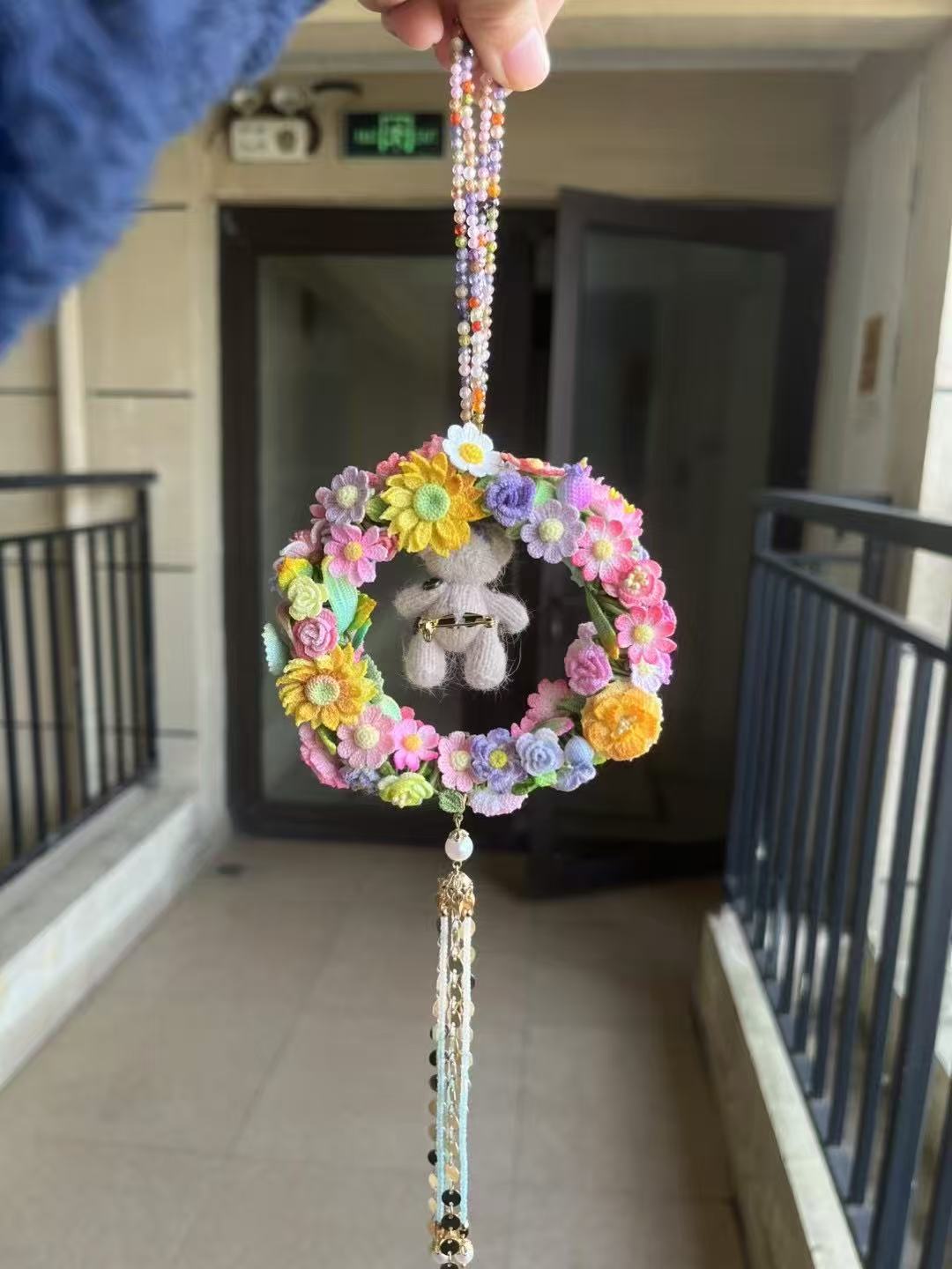Micro crochet car ornament with embroidery bear(super heavy craft)preorder