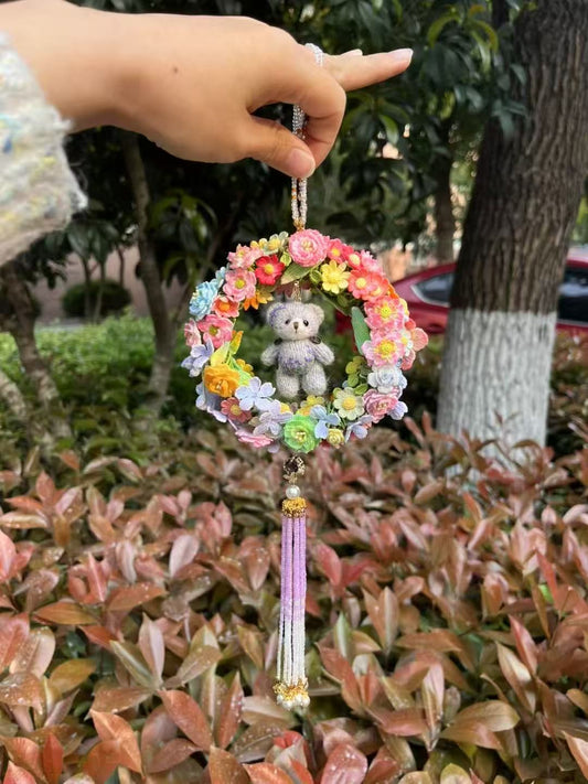 Micro crochet car ornament with embroidery bear(super heavy craft)preorder