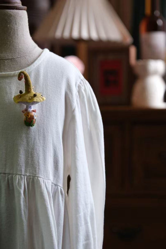 Micro crochet witch mushroom brooch/necklace chain