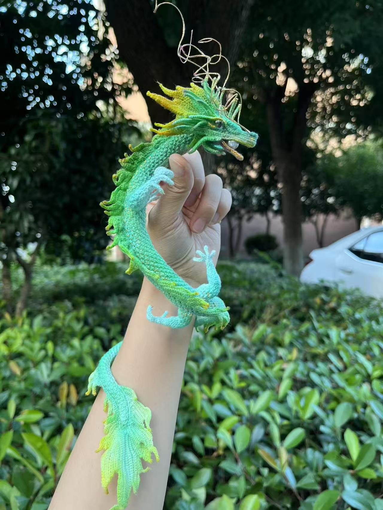 micro crochet green dragon