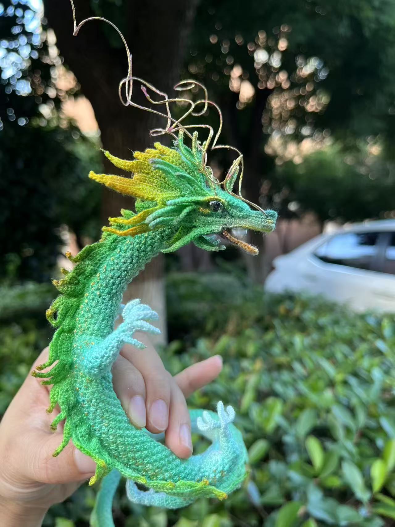 micro crochet green dragon