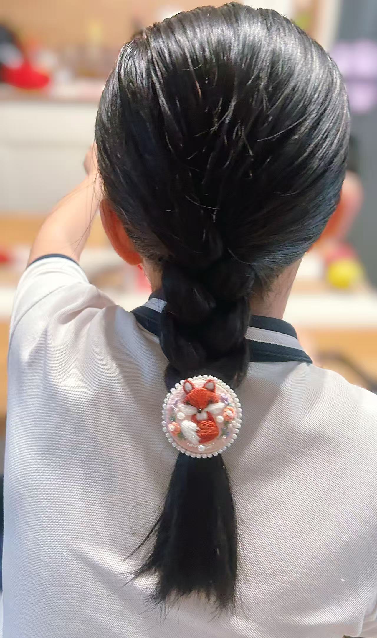 embroidery fox hair tie
